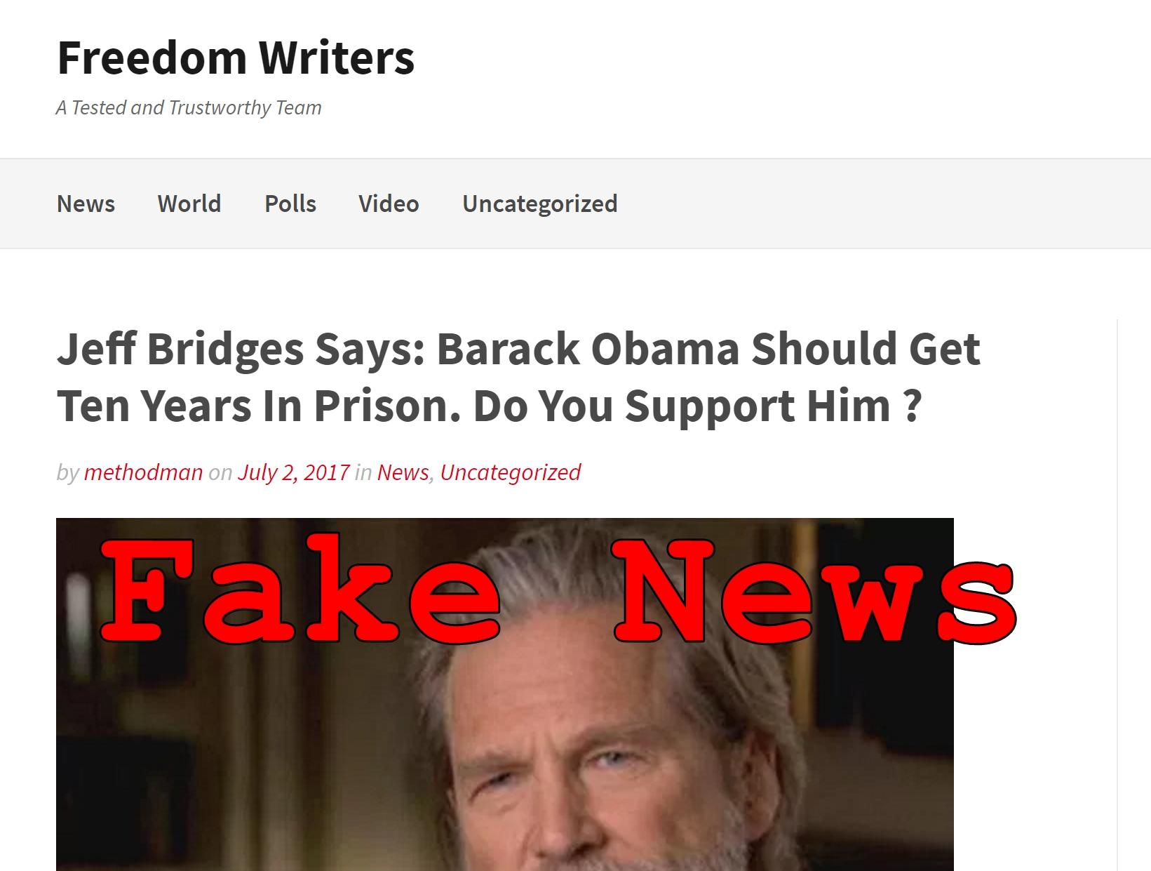 Fake News: Obama Should NOT Get Ten Years In Prison According To Jeff Bridges, Nicole Kidman or Clint Eastwood