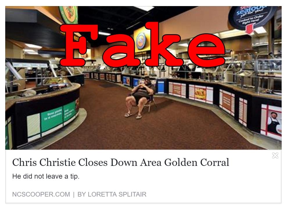 Fake News: Chris Christie Did NOT Close Down Area Golden Corral