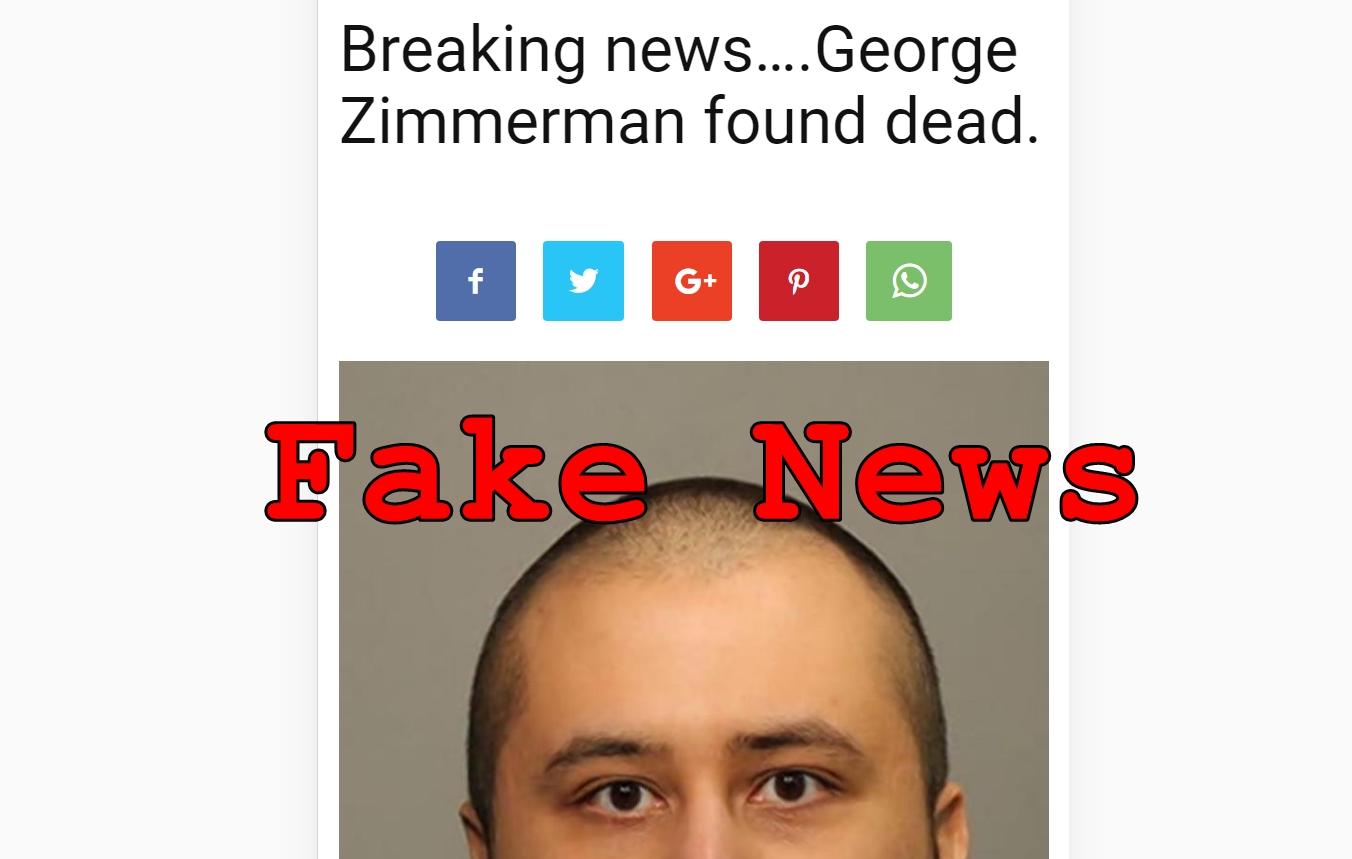 Fake News: George Zimmerman NOT Found Dead