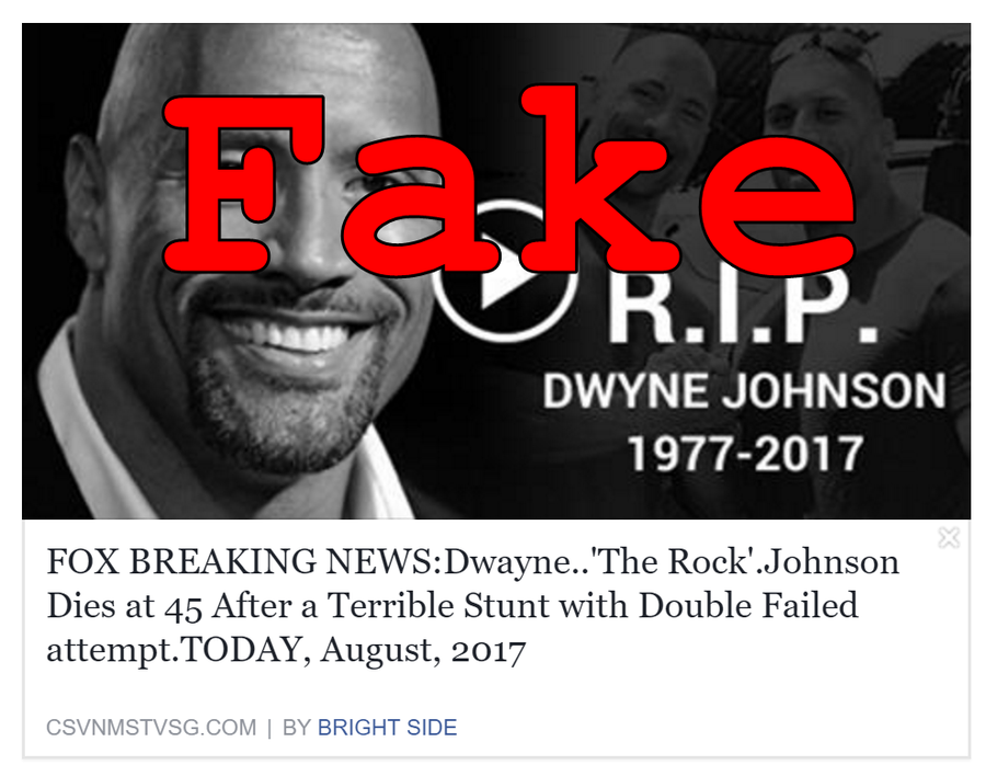 Fake News Dwayne 'The Rock' Johnson DID NOT Die After Failed Stunt