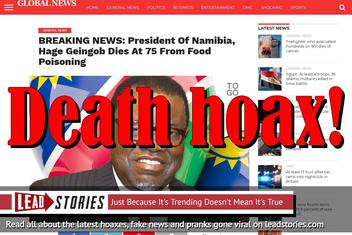 Fake News: President Of Namibia Hage Geingob Did NOT Die At 75 From Food Poisoning