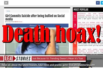 Fake News: Girl Did NOT Commit Suicide After Being Bullied on Social Media