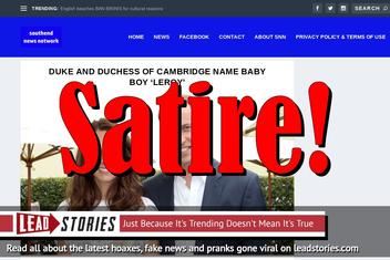 Fake News: Duke and Duchess of Cambridge Did NOT Name Baby Boy 'Leroy'