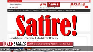 Fake News: Israeli Soldier NOT Awarded Medal For Bravery After Being Hit By Pebble