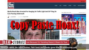 Fake News: Myrtle Beach Man NOT Arrested For Hanging On Traffic Light And Sh*tting On Cars Passing Underneath