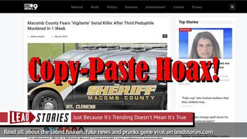 Fake News: No Fears About Vigilante Serial Killer, NO Third Pedophile Murdered In 1 Week