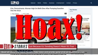 Fake News: Woman High On Meth Did NOT Die After Pumping Gasoline Into Her Anus