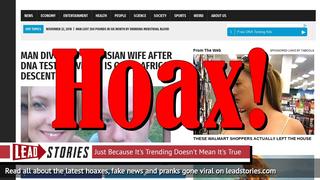 Fake News: Man Did NOT Divorce Caucasian Wife After DNA Test Proves He Is Of 9% African descent