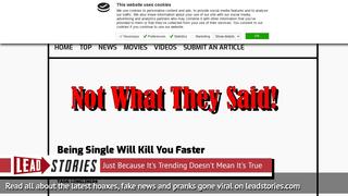 Fake News: Scientists Did NOT Say Being Single Will Kill You Faster Than Obesity