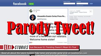 Fake News: Alexandria-Ocasio Cortez Did NOT Tweet a Press Release Demanding Return of Heroic ISIS Mother from Alabama -- Did NOT Say She Was Bigger Hero Than Our Veterans Either