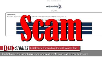 Fake News: Alaska Airline is NOT Celebrating Their 87th Anniversary by Gifting 2 Free Tickets to Everyone