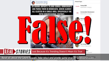 Fake News: Obama Did Not Import 70,000 Somali Immigrants And Park Them In Minnesota's 5th Congressional District