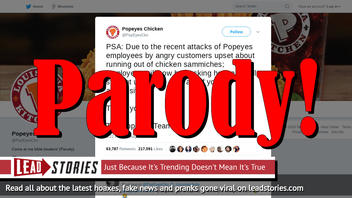 Fake News: Popeyes Chicken Employees Will NOT Be "Packing Heat" To "Smoke" Aggressive Customers