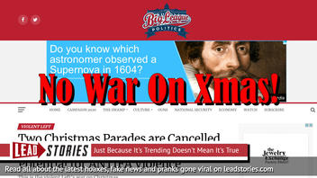 Fake News: Two Christmas Parades NOT Cancelled In North Carolina Because of Potential For ANTIFA Violence