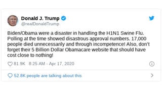 Fact Check: Trump Tweet On Swine Flu Death Toll and Obamacare Website Is Misleading