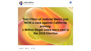 Fact Check: Judicial Watch Settlement Did NOT Prove 1 Million Illegal Votes Were Cast In 2018 Election
