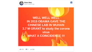 Fact Check: Obama Did NOT Give $3.7 Million Grant To Wuhan, China, Virology Lab To Study Coronavirus