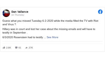 Fact Check: Hillary Clinton Was NOT in Court And Did NOT Lose Her Case on June 2, 2020
