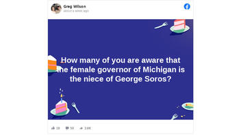 Fact Check: Michigan Gov. Gretchen Whitmer Is NOT George Soros' Niece