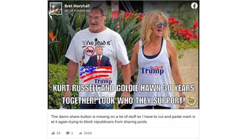 Fact Check: Photo Does NOT Show Kurt Russell and Goldie Hawn Wearing Trump Apparel