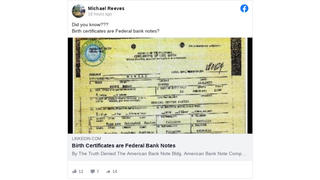 Fact Check: U.S. Birth Certificates Are NOT Federal Bank Notes Valued Between $650,000 to $750,000