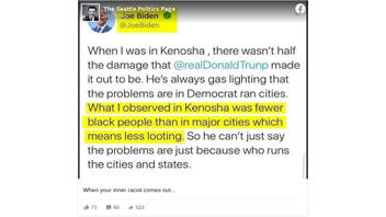 Fact Check: Joe Biden Did NOT Tweet Kenosha Has Fewer Black People 'Which Means Less Looting'