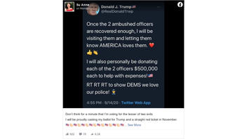 Fact Check: Donald Trump Did NOT Tweet That He's Donating $500,000 Each To Two Wounded Deputies 