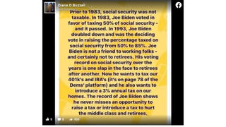 Fact Check: Joe Biden Voted For Taxing 50% Of Social Security For Higher Incomes In 1983; He Was NOT The 'Deciding Vote' To Raise It To 85% In 1993