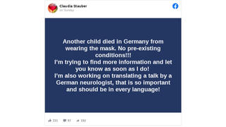 Fact Check: NO Evidence Mask-wearing Killed A German Schoolchild