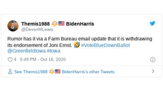 Fact Check: The Iowa Farm Bureau Did NOT Withdraw Its Endorsement Of Republican Sen. Joni Ernst