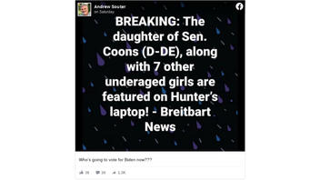 Fact Check: Breitbart Did NOT Report Daughter Of Sen. Coons And 7 Underaged Girls Were 'Featured' On Hunter Biden's Laptop