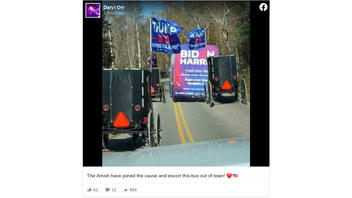 Fact Check: The Biden Campaign Bus Was NOT Surrounded By Horse-Drawn Buggies On A Country Road