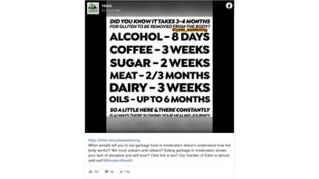 Fact Check: It Does NOT Take Days To Months To Rid Body Of Gluten In Alcohol, Coffee, Sugar, Meat, Dairy Or Oils; Most Contain No Gluten