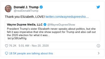 Fact Check: Trump's Older Sister, Elizabeth Trump Grau, Did NOT Tweet In Support Of The President