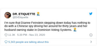 Fact Check: Sen. Dianne Feinstein's Husband Does NOT Own A Stake In Dominion Voting Systems, Nor Is Any Dominion Stake Prompting Her To Leave Judiciary Committee Post
