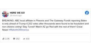Fact Check: ABC-TV's Phoenix Affiliate Did NOT Report Thousands Of Fraudulent And 'Non-Citizen' Votes Found In Arizona Cut Joe Biden's Lead