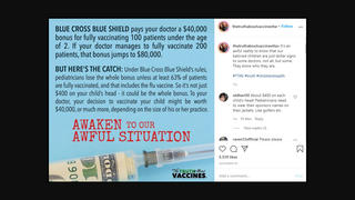 Fact Check: Blue Cross Blue Shield Does NOT Pay Doctors A Bonus Only For Number of Children Vaccinated 