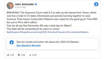 Fact Check: The Supreme Court Did NOT Vote 6-3 To Take Up Texas AG's Lawsuit Over Election, NOR Did Tennessee Join