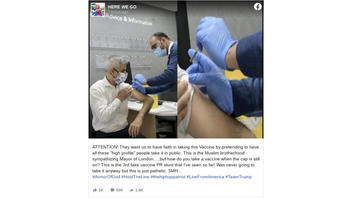 Fact Check: Needle Cap Was On For London Mayor's Flu Shot Publicity Photo In September, NOT For COVID-19 Vaccine Injection In December