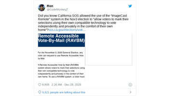 Fact Check: Some California Counties DID Allow Voters To Use ImageCast Remote Software To Mark Mail-In Ballots, But There's No Evidence It's Not Secure