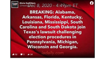 Fact Check: Eight States Have NOT All Joined Texas AG's Suit Asking Supreme Court To Overturn Other States' Election Results