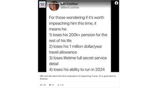 Fact Check: Trump Would NOT Lose Lifetime Benefits If Impeached -- He'd Also Have To Be Convicted And Removed