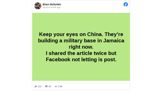Fact Check: China Is NOT 'Building A Military Base In Jamaica Right Now'