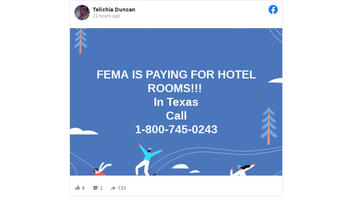 Fact Check: Phone Number For FEMA To Pay For Hotel Rooms Is NOT Correct Number For Cold Weather Victims