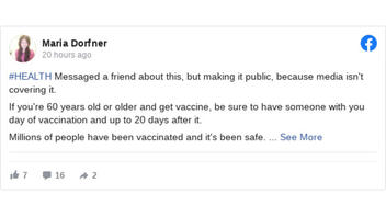 Fact Check: There Is NO Proof 2,000 People Died From The COVID-19 Vaccine And People Over 60 Do NOT Need To Have Someone With Them For 20 Days After The Shot For Health Precautions
