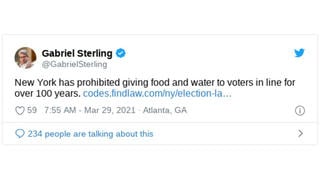 Fact Check: New York And Delaware Do NOT Prohibit Giving Food And Water To Voters In Line