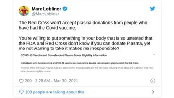 Fact Check: Red Cross Does NOT Reject Plasma Donations From People Who Got COVID-19 Vaccine -- Just NOT Accepting 'Convalescent Plasma'