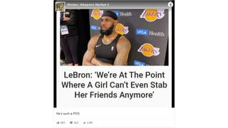 Fact Check: LeBron James Did NOT Say 'We're At The Point Where A Girl Can't Even Stab Her Friends Anymore' -- It's Satire