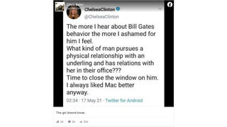 Fact Check: Chelsea Clinton Did NOT Tweet About Bill Gates Having A 'Physical Relationship With An Underling'