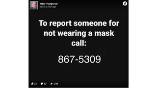 Fact Check: '867-5309' Is NOT A Number To Call To Report Maskless People -- It's From An Old Pop Song, And The Post Is A Joke
